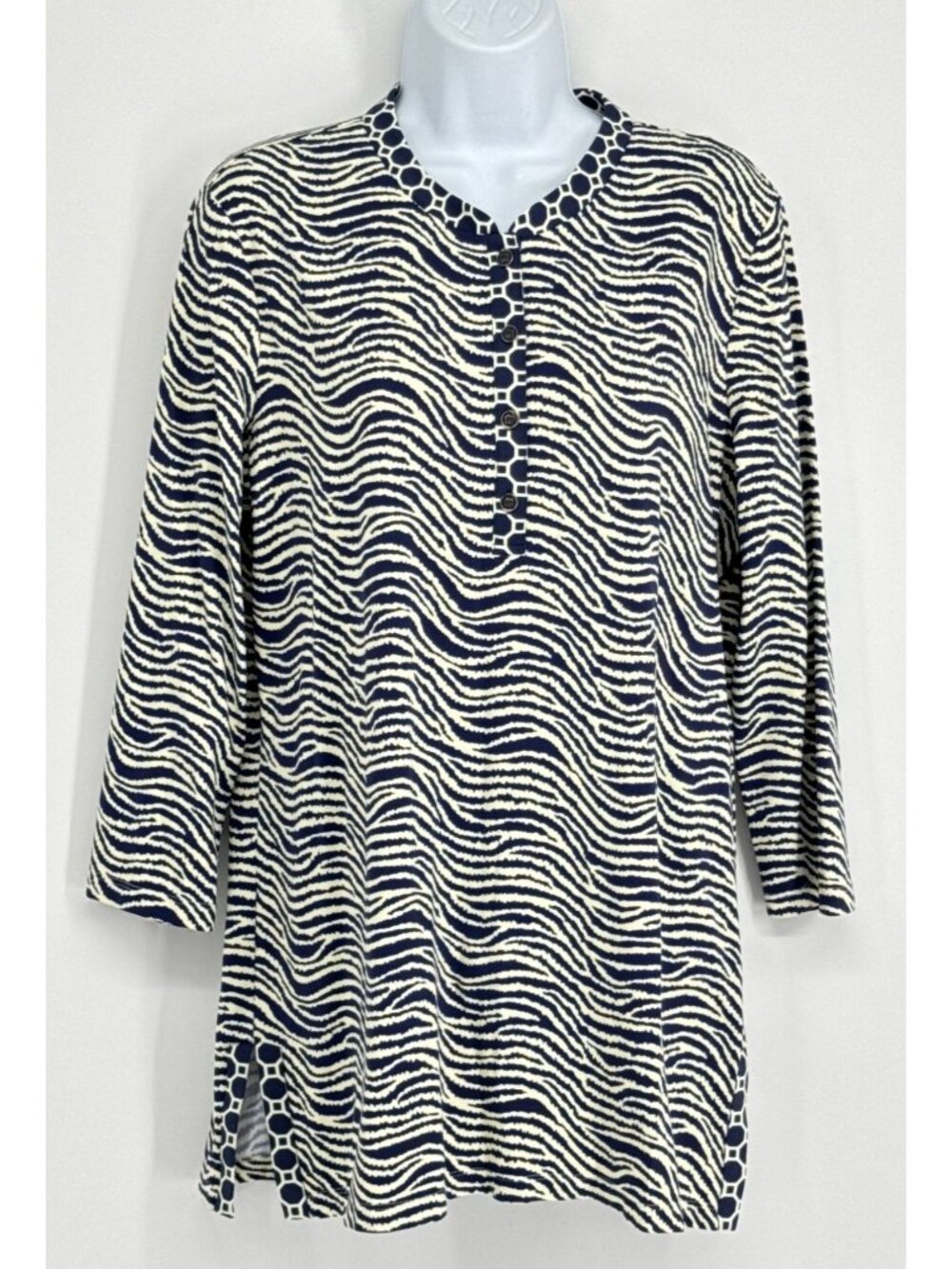 J.McLaughlin Catalina Cloth Tunic Top L Large Blue Zebra Wave Knit